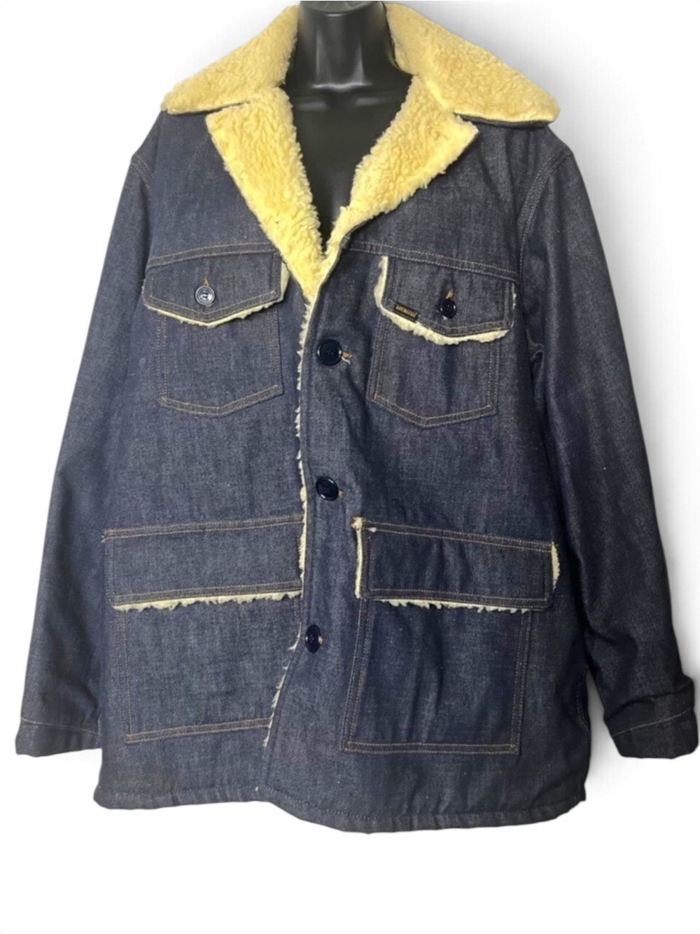 Vintage 70’s Sears Roebuck And Co Denim Chore Jacket Coat Sherpa Lined